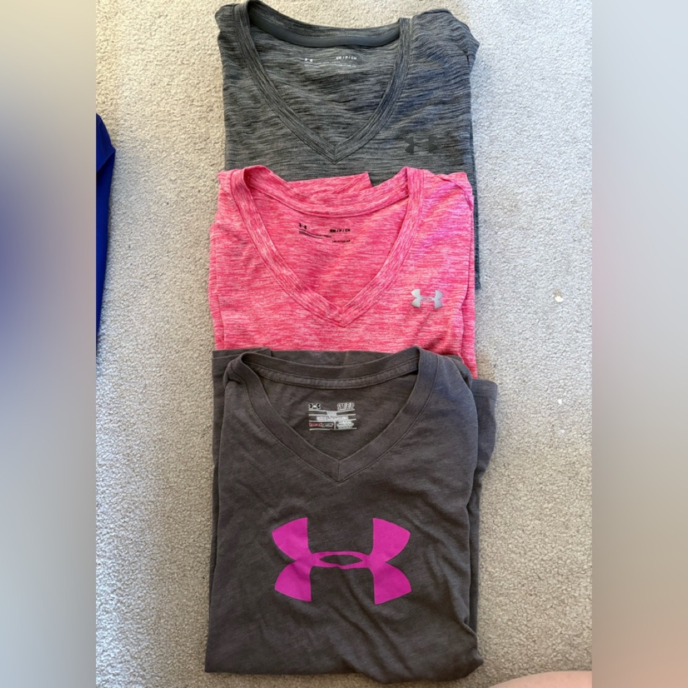 Under Armour Pink and Gray V-Neck T-Shirts - Picture 2 of 2